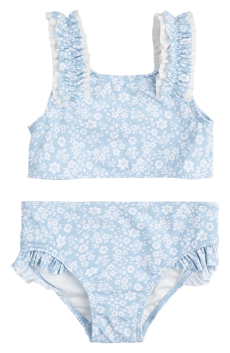 Petit Lem Kids' Floral Sky Ruffle Two-Piece Swimsuit, Main, color, Blue