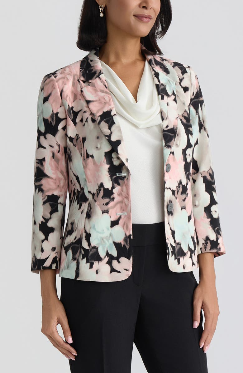 KASPER Floral Print Two-Button Blazer, Alternate, color, Black Multi