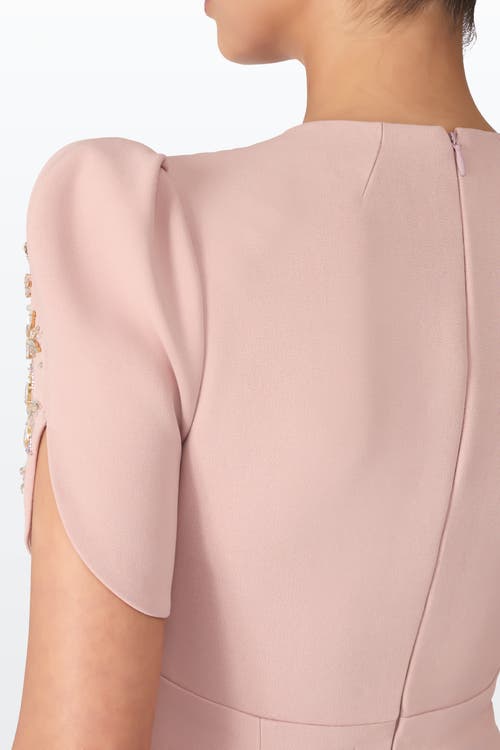 Jenny Packham Crepe Embellished Rose Bud Midi Dress In Pink