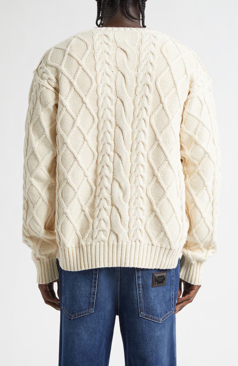 Dolce&Gabbana Embroidered Cable Stitch Sweater, Alternate, color, Beige