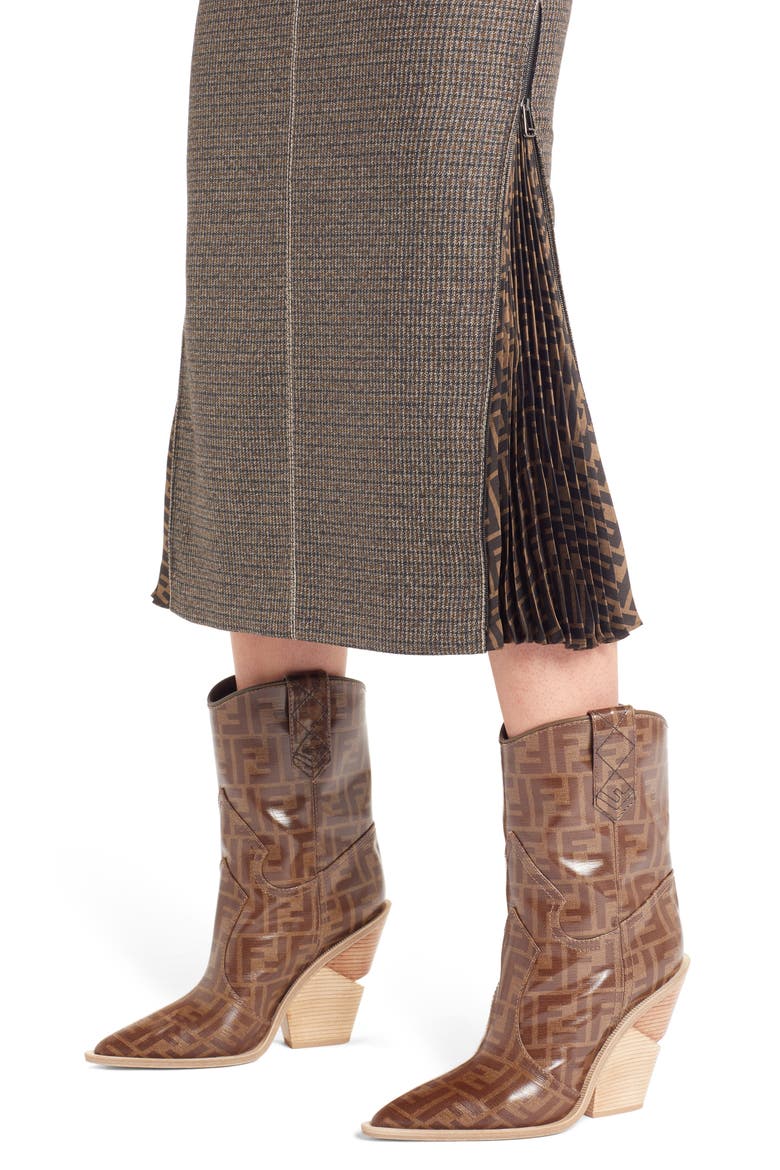 Silk Logo Godet Stretch Wool Skirt, Alternate, color, GREY