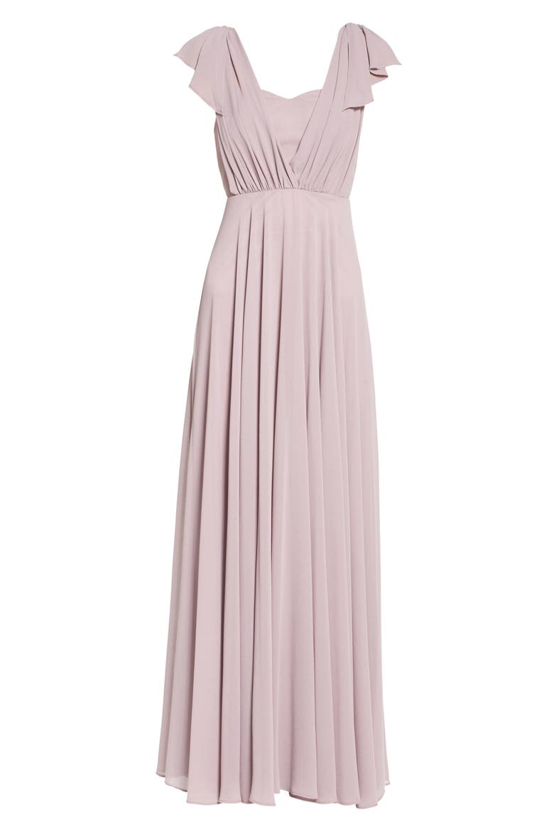 Flutter Sleeve Chiffon Gown, Alternate, color, GREY