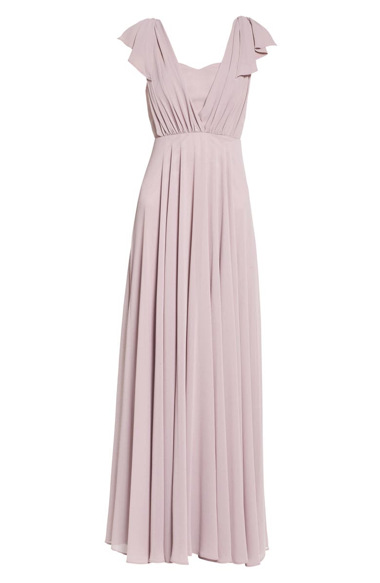 Lulus Flutter Sleeve Chiffon Gown, Alternate, color, 