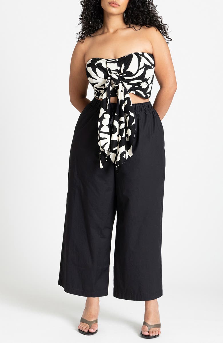 ELOQUII Print Tie Front Strapless Crop Top, Alternate, color, 