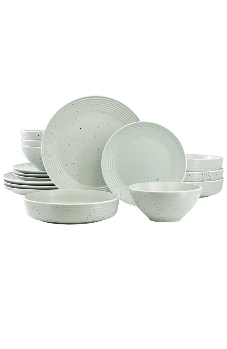 Elama Emilia 16 Piece Double Bowl Stoneware Dinnerware Set, Main, color, White