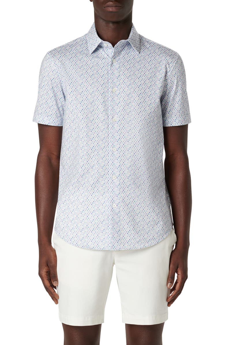 Bugatchi Miles OoohCotton<sup>®</sup> Mixed Dot Short Sleeve Button-Up Shirt, Main, color, 