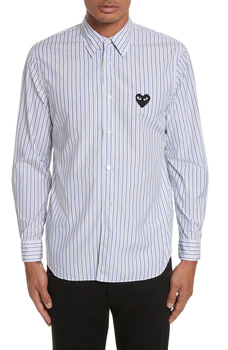 Comme des Garçons PLAY Black Heart Stripe Oxford Shirt, Main, color, 