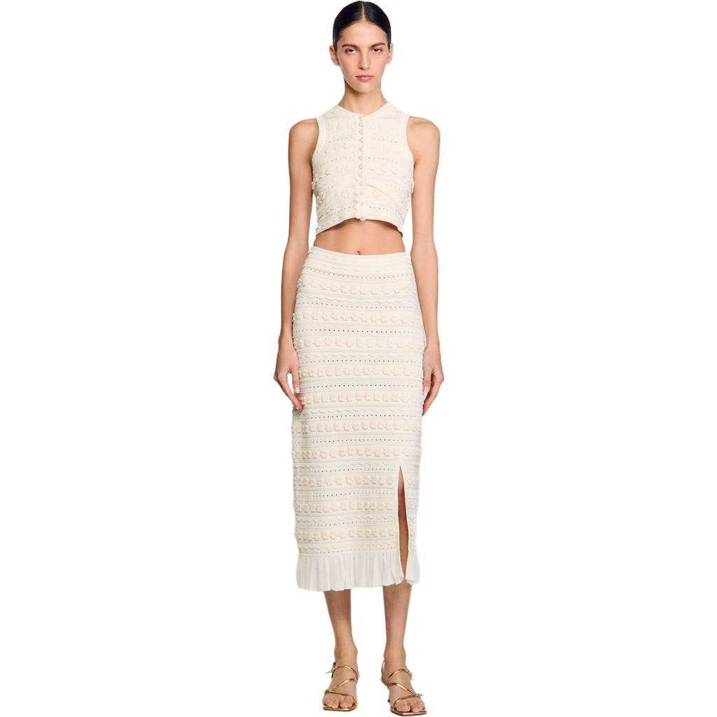 Sandro Crochet Detail Sweater In Ecru