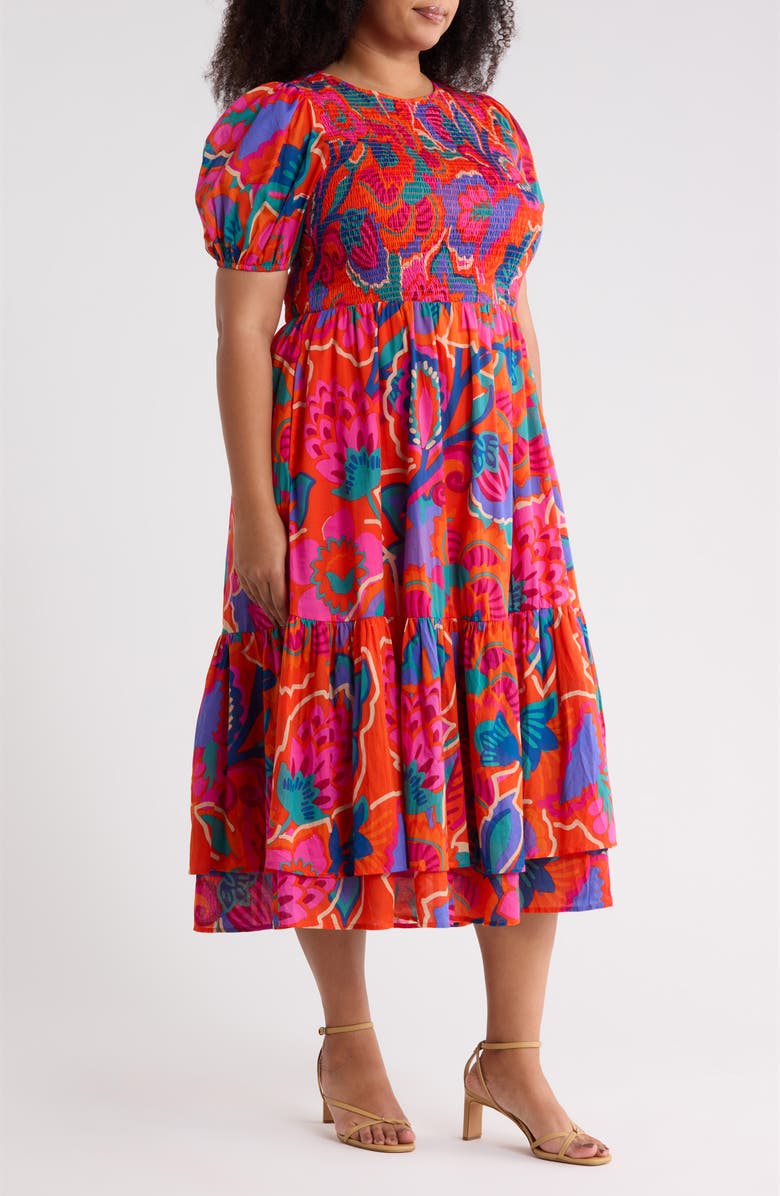 SUGARLIPS Kahlia Tropics Aruba Smocked Midi Dress, Alternate, color, 