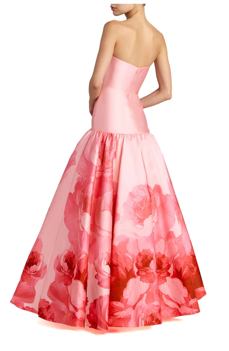 Mac Duggal Printed Mikado Strapless Drop Waist Ballgown, Alternate, color, Blush Multi