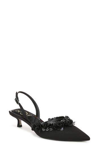 Sam Edelman Trent Slingback Pointed Toe Kitten Heel Pump In Black