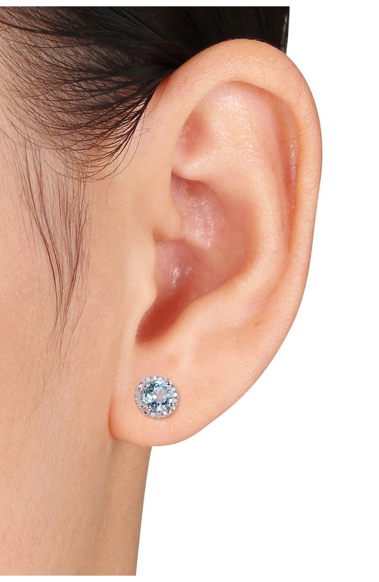DELMAR Sterling Silver Aquamarine & Diamond Halo Stud Earrings - 0.07ct., Alternate, color, Blue