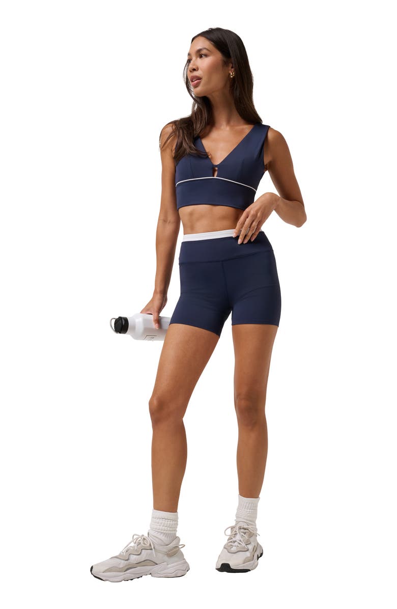 TravisMathew MoveKnit V-Neck Sports Bra, Alternate, color, Navy Blazer