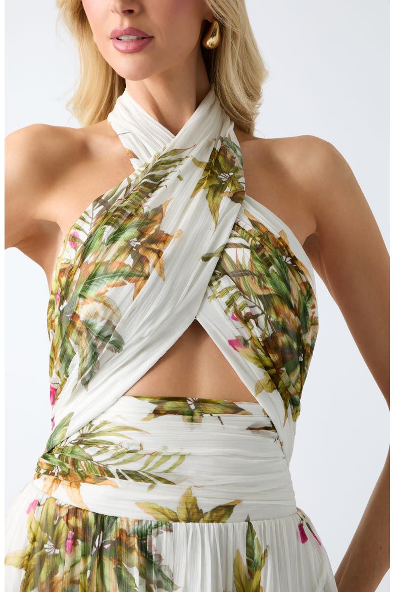 Hassana Floral Print Halter Maxi Dress, Alternate, color, WHITE MULTI