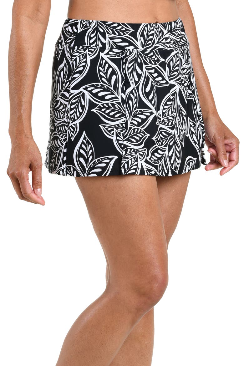 Native Vines Full Coverage Swim Skirt, Alternate, color, BLACK