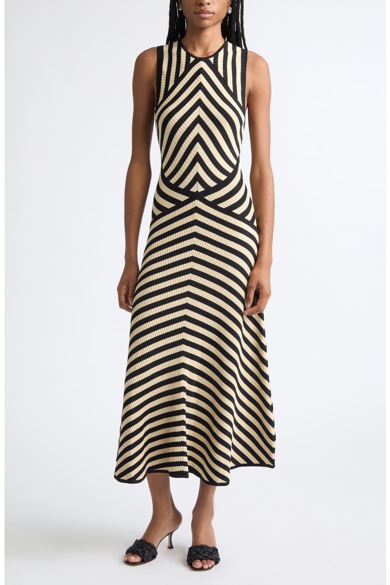Valiant Deco Stripe Rib Sweater Dress, Main, color, BLACK/ CREAM