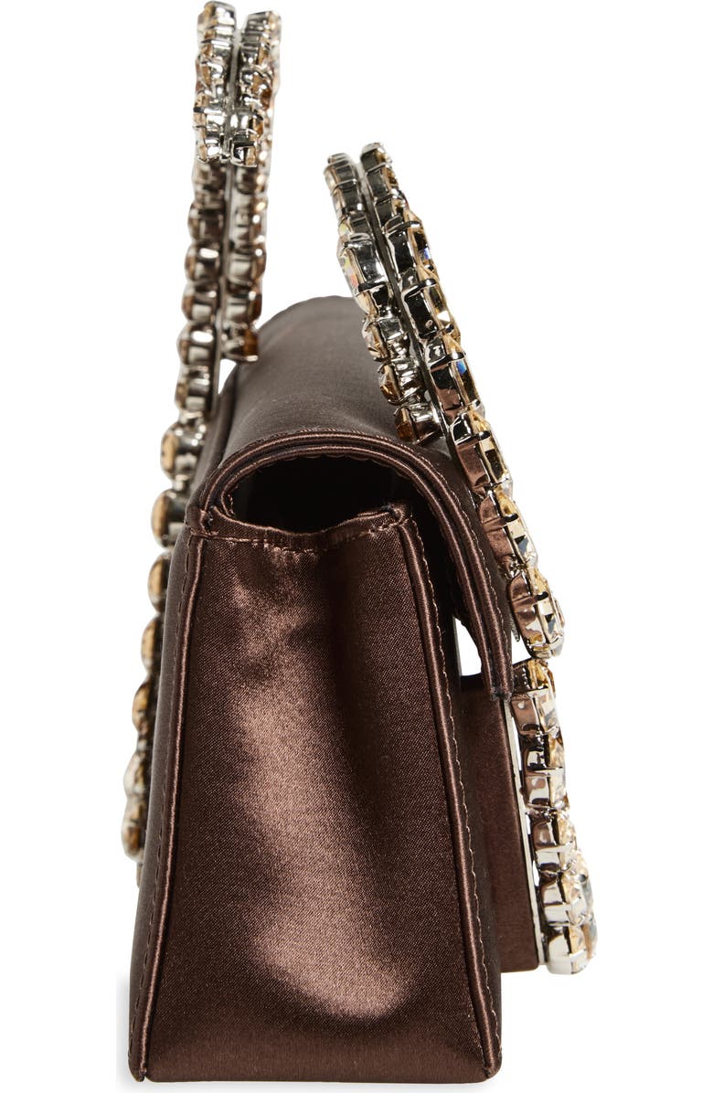 L’alingi Karma Crystal Handle Satin Clutch, Alternate, color, Brown
