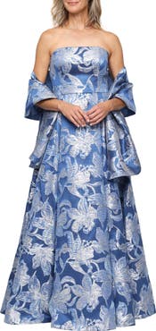 Alex Evenings Strapless Floral Jacquard Gown