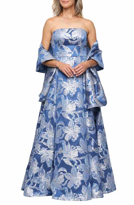 Strapless Floral Jacquard Gown