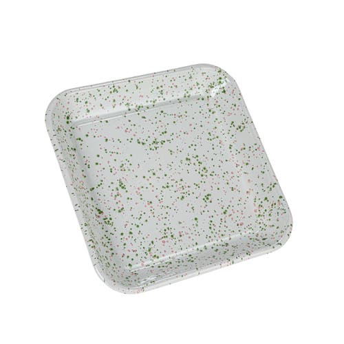 Storied Home Speckled Enameled Metal Platter In White