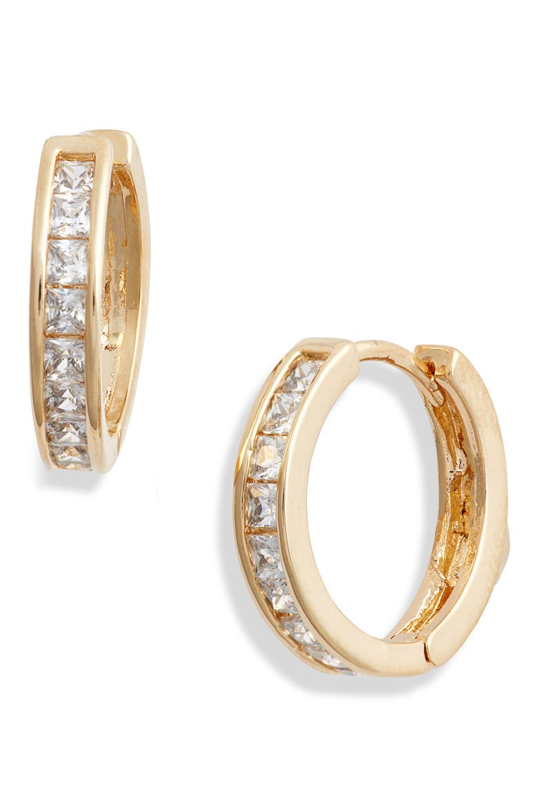 Bronte Cubic Zirconia Huggie Hoop Earrings, Main, color, GOLD