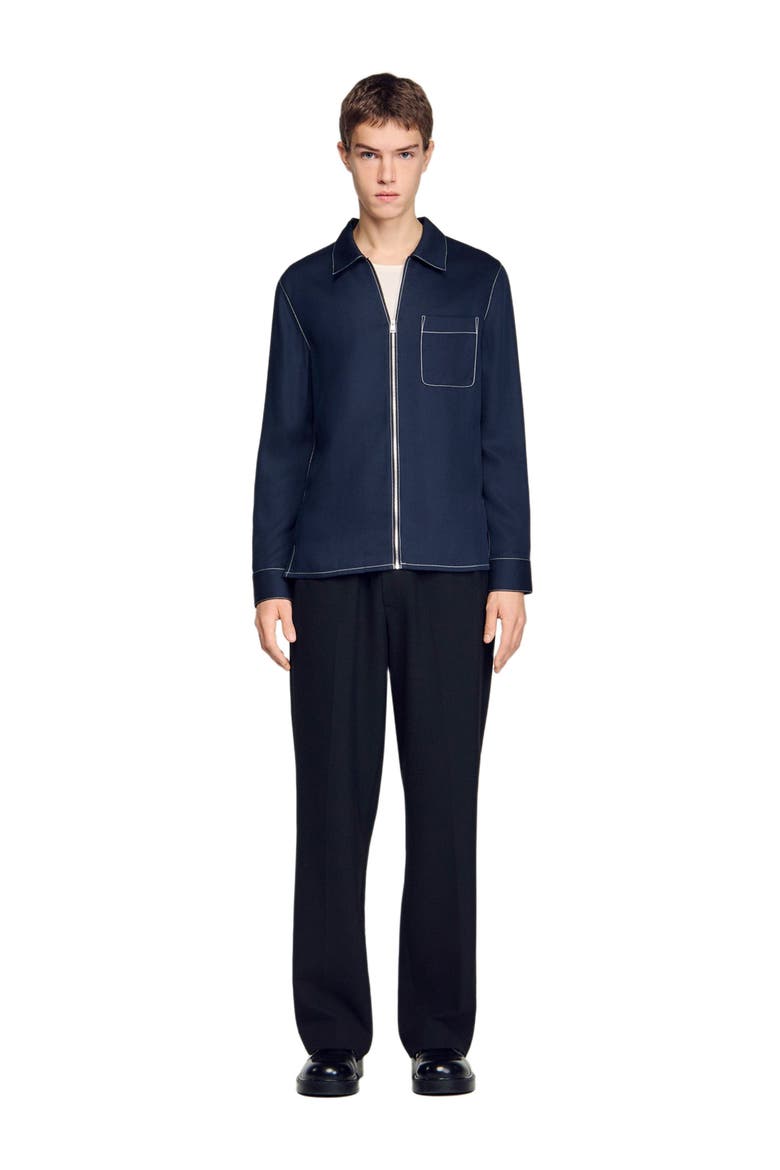 Loose-fit zip-up shirt, Alternate, color, Navy blue