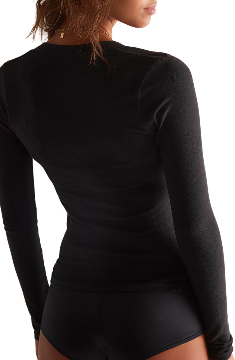 Free People Wide Awake Jersey Henley, Alternate, color, Black