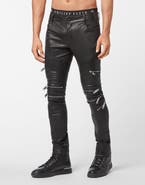 PHILIPP PLEIN Leather Biker Trousers Men