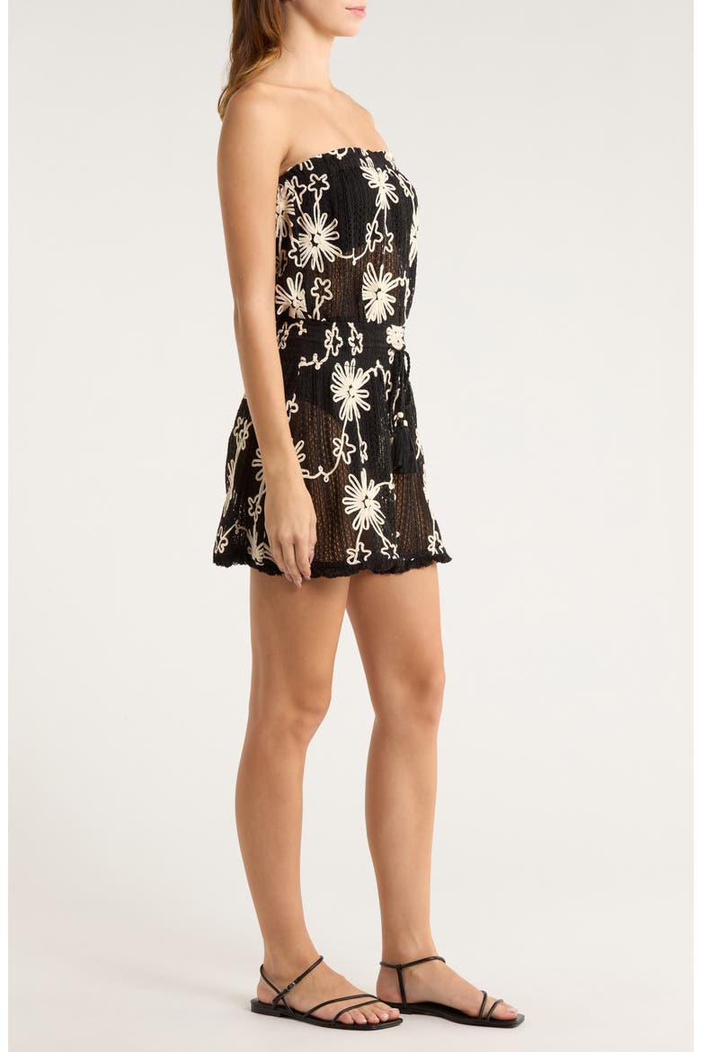 Lauryn Floral Print Strapless Cover-Up Dress, Alternate, color, BLACK EMBROIDERED