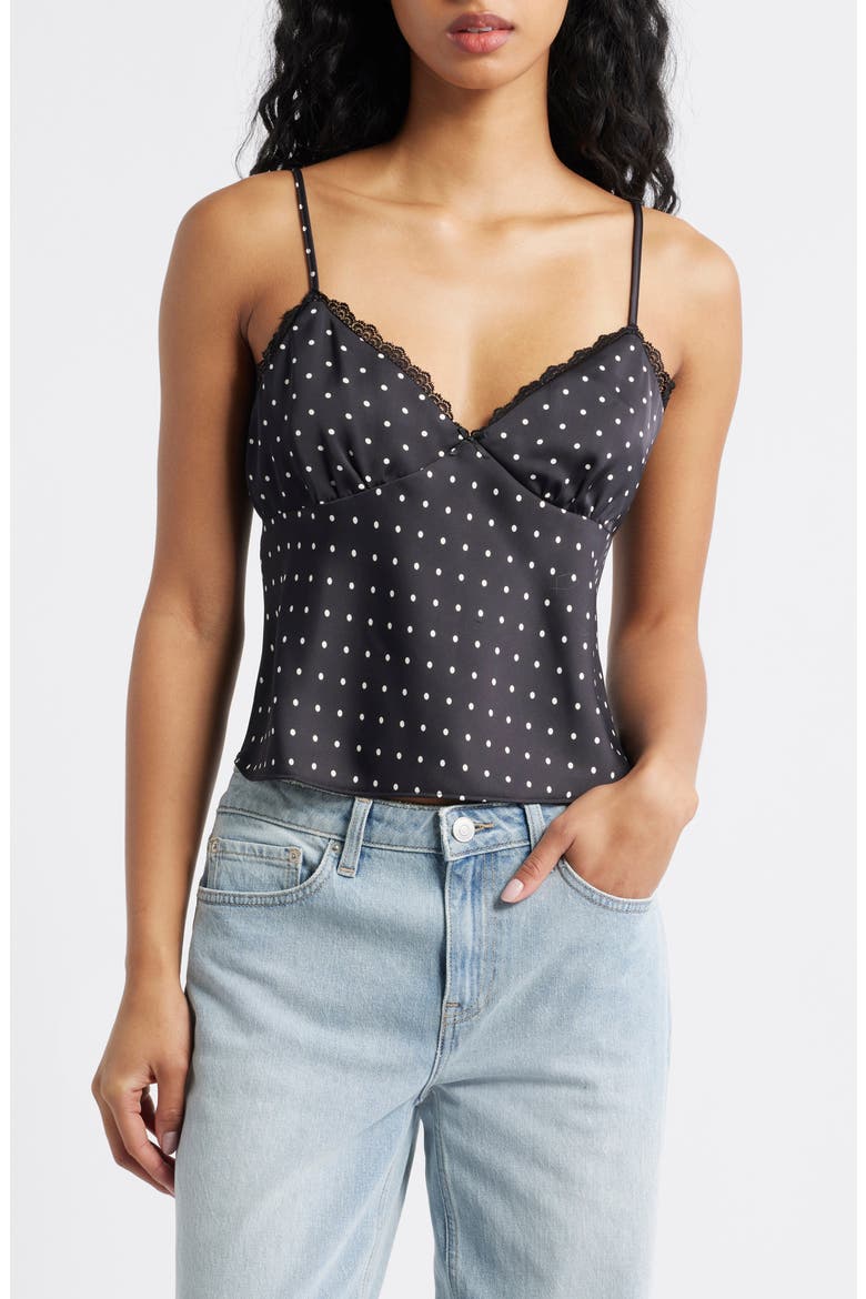 Lace Trim Camisole, Main, color, BLACK POLKA DOT