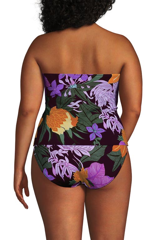 Lands' End Slender Bandeau U-wire Tankini Swimsuit Top In Dark Wine Multi Floral Blooms