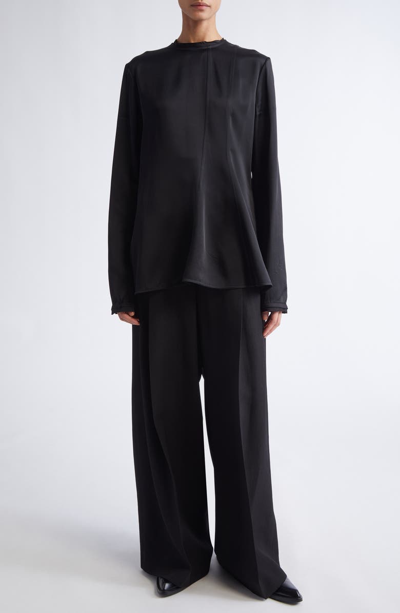 Jil Sander Long Sleeve Reversed Satin Top, Alternate, color, Black