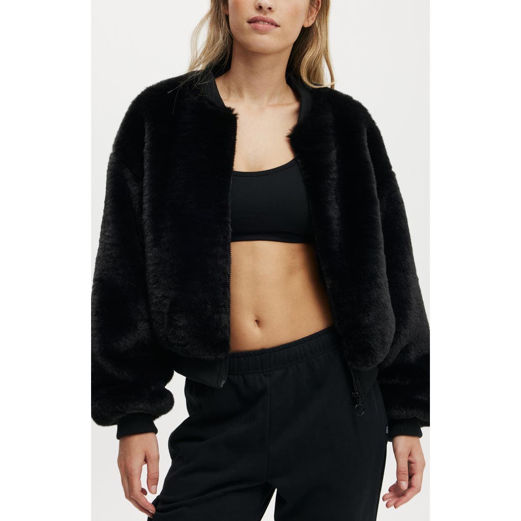 COTTON ON BODY ACTIVE ARIEL FAUX FUR BOMBER JACKET