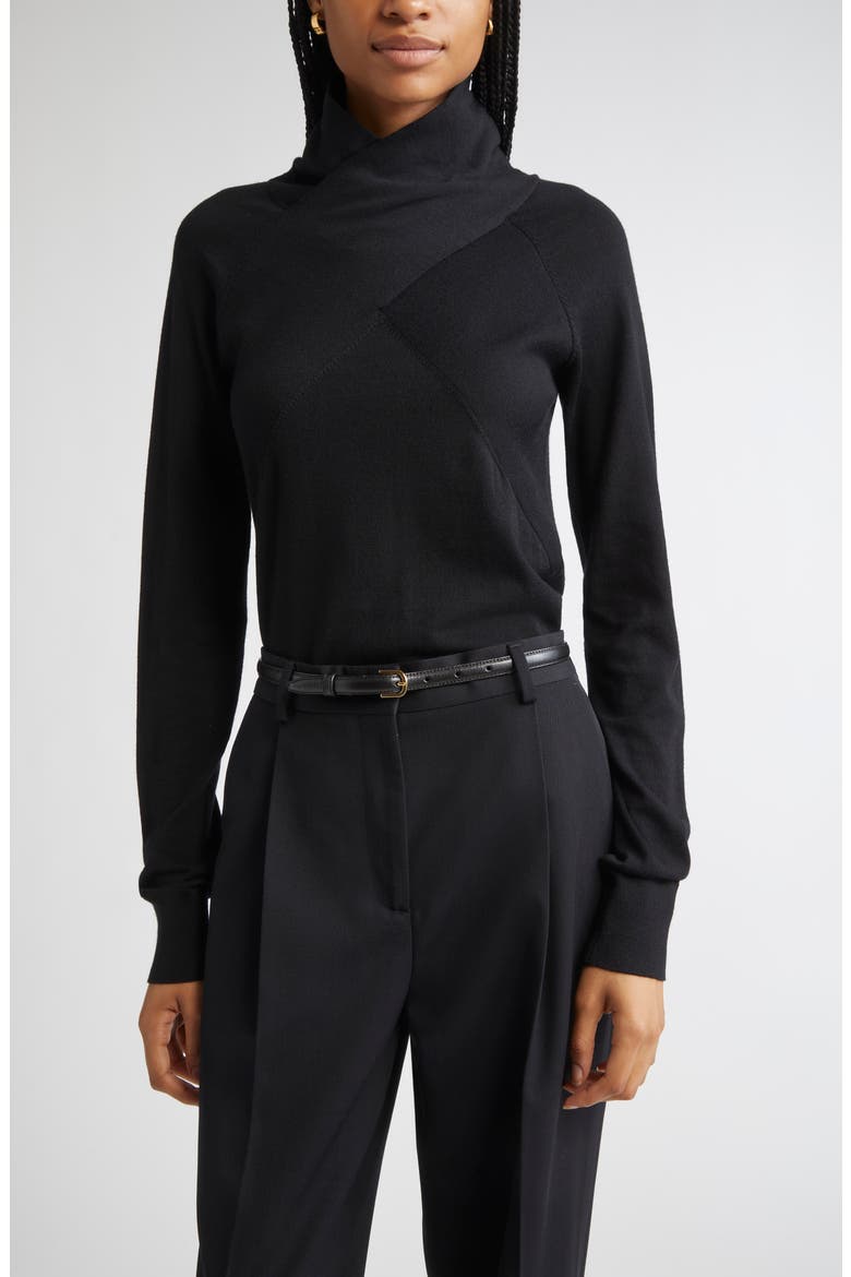 Merino Wool Crossover Sweater, Main, color, BLACK