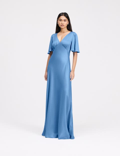Arabella Angel Sleeve Satin Maxi Dress