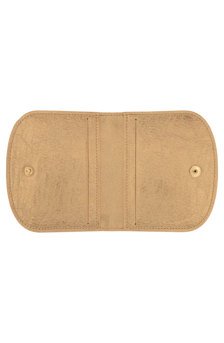 Longchamp Le Pliage Xtra Gold Leather Flap Card Case, Alternate, color, Gold
