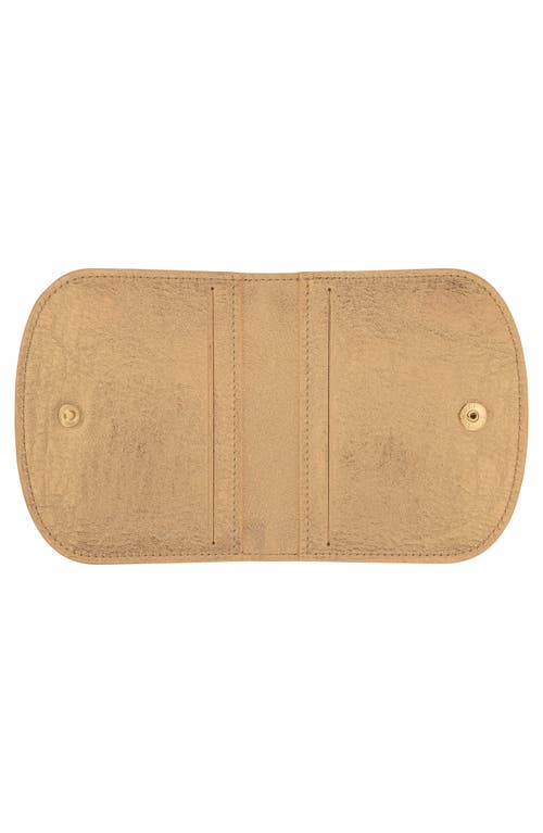Longchamp Le Pliage Xtra Gold Leather Flap Card Case In Gold