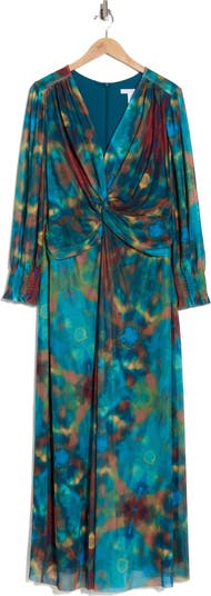 Twist Front Bishop Sleeve Maxi Dress