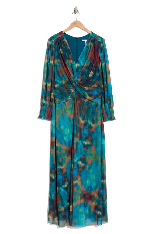 London Times Twist Front Bishop Sleeve Maxi Dress In Blue