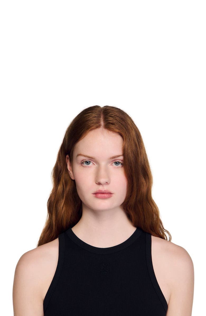 SANDRO Embroidered vest top, Alternate, color, Black