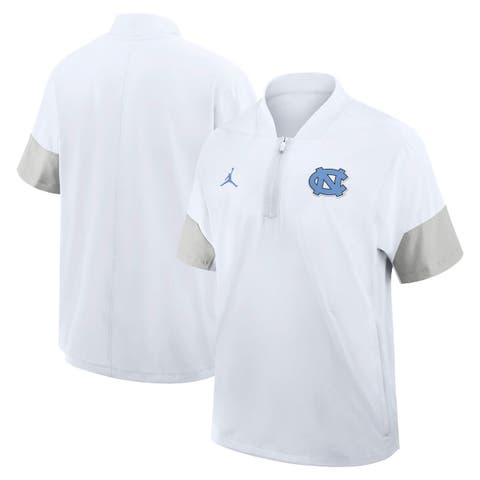 Men's Jordan Brand White North Carolina Tar Heels 2025 Sideline Short Sleeve Quarter-Zip Coach Jacket