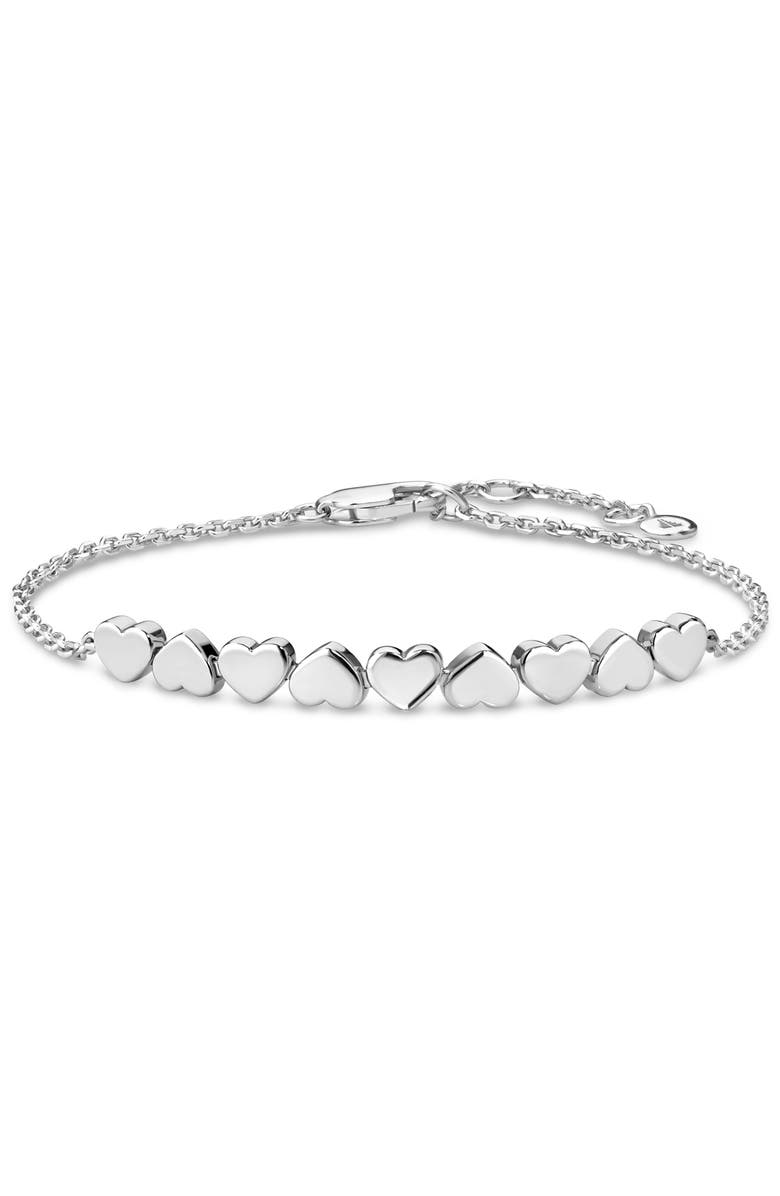 DEVATA Sweet Heart Chain Bracelet in Rhodium Plated Sterling Silver, Main, color, Silver