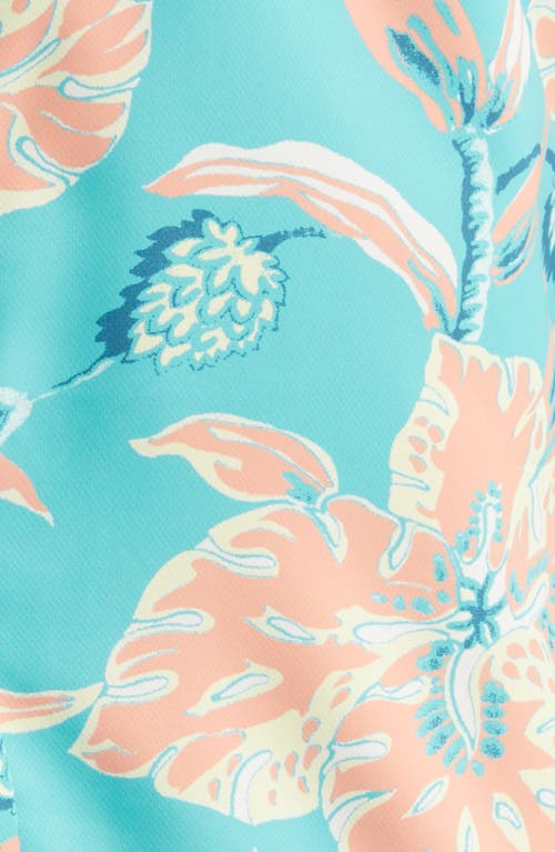 Faherty Shorelite Air Short Sleeve Performance Button-up Shirt In Teal Geranium Floral