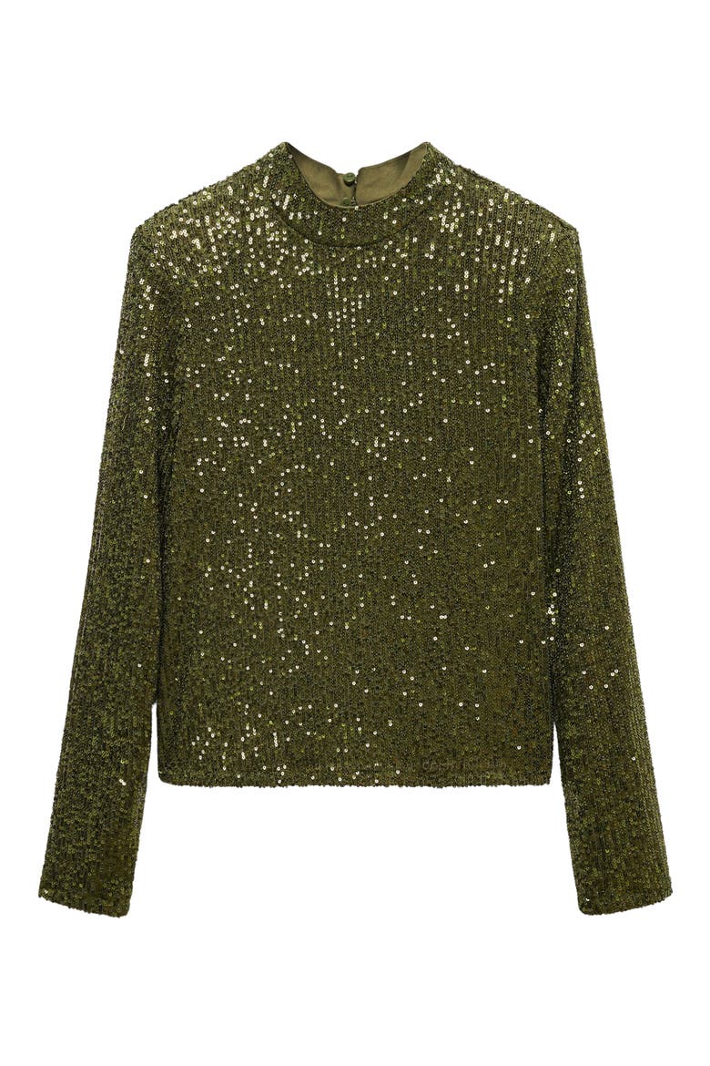 Mock Neck Sequin Top, Alternate, color, OLIVE GREEN
