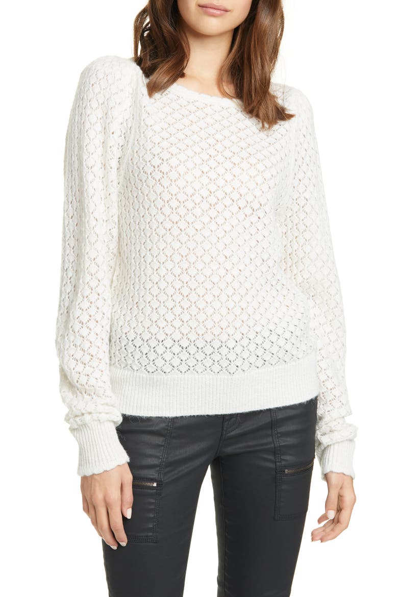 Moxya Pointelle Puff Sleeve Sweater, Main, color, WINTER WHITE