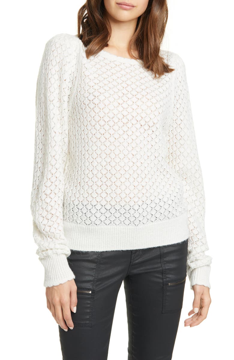 Joie Moxya Pointelle Puff Sleeve Sweater, Main, color,