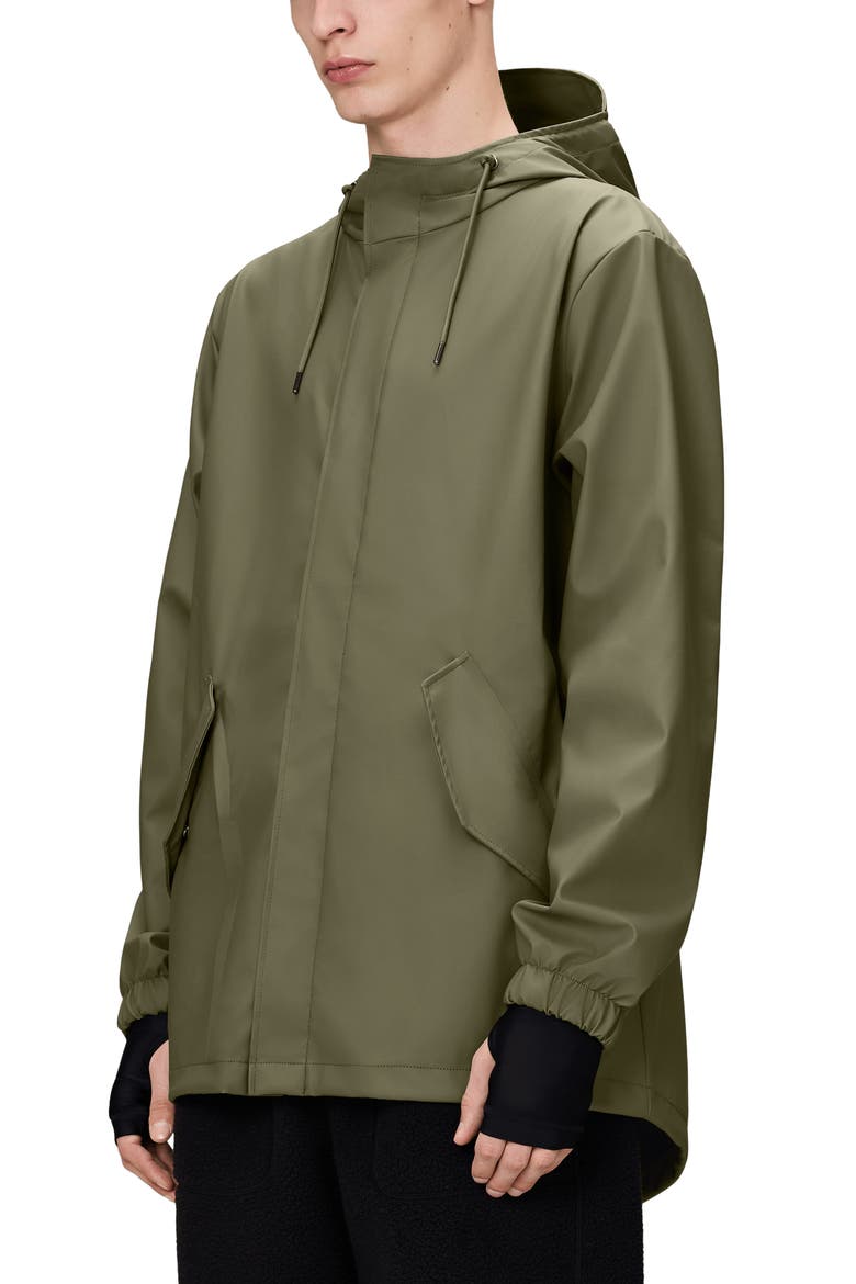 Fishtail Hooded Waterproof Rain Jacket, Main, color, MARSH