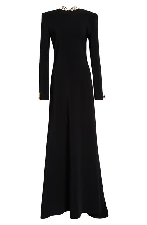 Oscar De La Renta Long-sleeve Keyhole Back Gown With Butterfly Details In Black