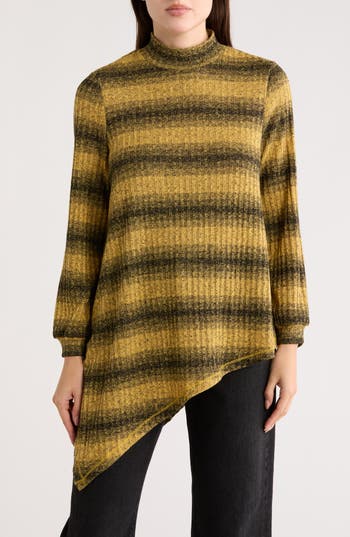 Patrizia Luca Stripe Long Sleeve Tunic Top In Yellow