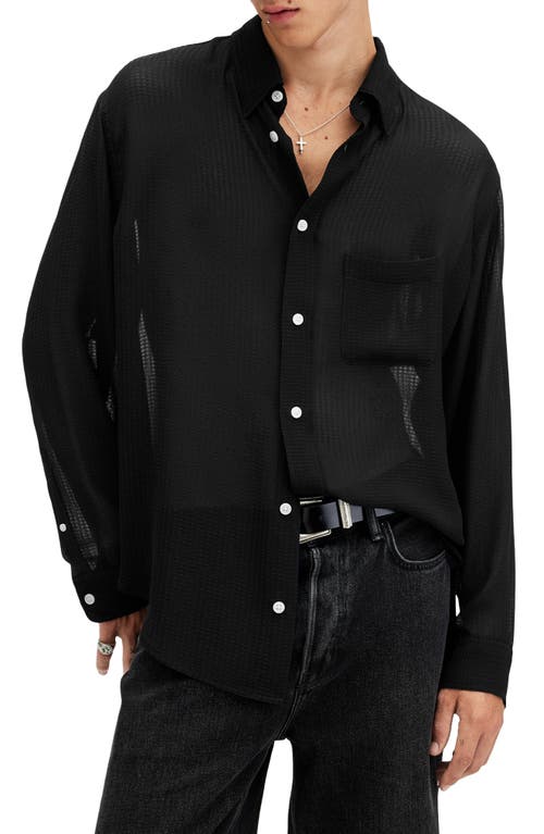 AllSaints Ando Sheer Seersucker Button-Up Shirt in Jet Black 